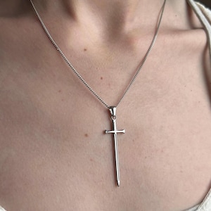 Double-Sided Silver Sword Necklace, Waterproof Stainless Steel Medieval Gothic Y2K Pendant