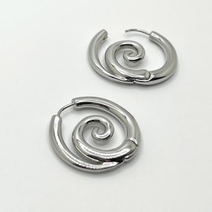 Stainless Steel Spiral Hoop Earrings: Y2K Silver Custom Tarnish Free Statement Vortex Jewelry