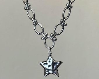Star Charm Necklace: Stainless Steel Y2K Grunge Chain Choker