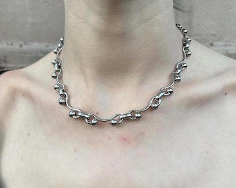 Stainless Steel Ball Chain Silver Choker Necklace • Gothic Punk Minimalist Y2K Statment Jewelry