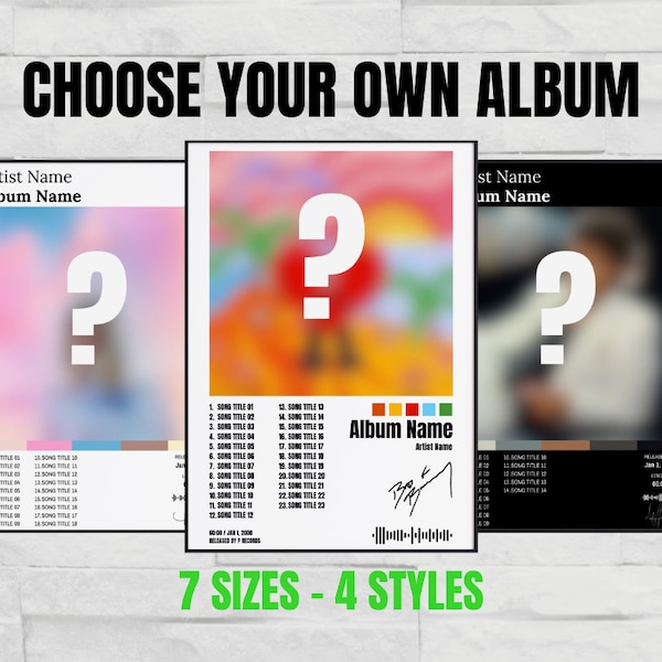 Choose Your Own Album Poster, Custom Album Poster, Music Gift Ideas, Custom Album Art, Tracklist Poster, Valentine's Gift, Music Wall Art