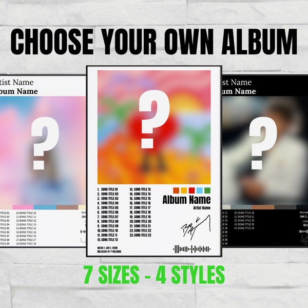 Choose Your Own Album Poster, Custom Album Poster, Music Gift Ideas, Custom Album Art, Tracklist Poster, Valentine's Gift, Music Wall Art