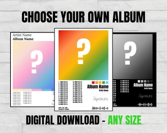 Kies je eigen albumposter, aangepaste albumposter, muziekcadeau-ideeën, aangepaste albumhoezen, tracklijstposter, muziekmuurkunst | Digitaal downloaden