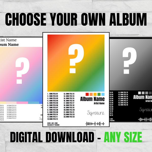 Choose Your Own Album Poster, Custom Album Poster, Music Gift Ideas, Custom Album Art, Tracklist Poster, Music Wall Art | Digital Download