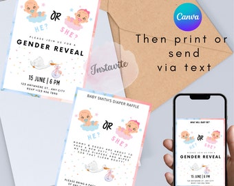 Gender Reveal Diaper Raffle Tickets Printable Files Instant - Etsy