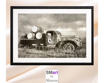 Stampa digitale di camion d'epoca, arte murale rustica in stile fattoria, poster di camion d'epoca