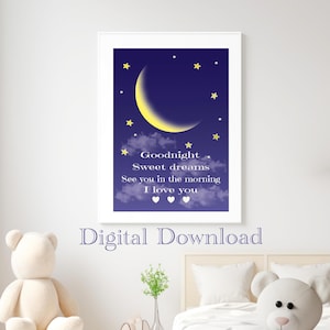 Goodnight Sweet Dreams Poster: Moon & Stars Print for Kids Room (Digital Download)