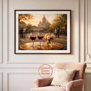 Quadro con scena di Montmartre, romantico caffè parigino, download digitale di paesaggio francese