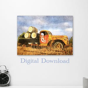 Vintage Truck Digital Download, Rustic Wall Art, Old Truck with Barrels, Farmhouse, Country Decor, Original Photographic Art, Truck Poster