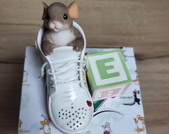 Vintage Charming Tails: Eine neue kleine Sohle, Höhe 7,5 cm, von Dean Griff, Fitz und Floyd. Handgemacht. Mausblockbox und Schuhfigur