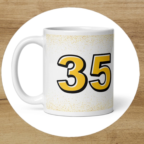 Tasse d'anniversaire à 35 chiffres, 35e, tasse, bureau, anniversaire, cadeau, amusant, mignon, amis, famille, thé, café, céramique