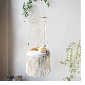 Macrame Cat Hammock, Boho Cat Bed, Macramé Cat Hammock, Macramé Cat Bed, Hanging Macramé Cat Swing, Floating cat hammock