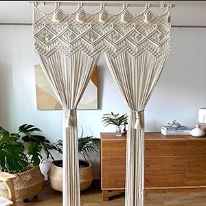 Macrame Bohemian Curtains, Door Window Custom Size Curtains, Window Valance, Boho curtain drapes, Macrame Room Divider, Macrame Wall Hanging