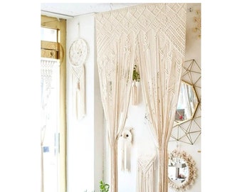Macrame Bohemian Curtains, Curtain Drapes, Window Custom Size Curtain, Macrame Closet Curtain, Macrame Window Valance - Mother's Day Gift