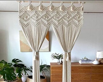 Cortinas Macrame Boho, Cortinas de tamaño personalizado de ventana de puerta, Valance de ventana, cortinas de cortina Boho, Divisor de habitación Macrame, Colgante de pared Macrame