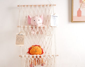 Macrame Toy Hammock, Stuffed Animal Hammock, Macrame Wall Hanging, Nursery Decor, Kid's Room Stuffed Toy Plushies Storage, Baby Shower Gift