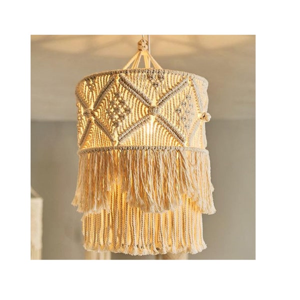 Boho Lampshade, Macrame Chandelier, boho chandelier, macrame lamp shade, macrame lampshade, fringe chandelier - Valentine Sale