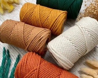 Macrame Cord | 3mm Twisted Cotton Cord | 3 Ply Coloured Macrame Cord | Soft Cotton Rope 100% Recycled Cotton DIY Macrame - Valentine Sale