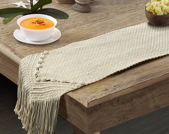 Macrame Table Runner | Farmhouse Style Cotton Lace Boho Table Runner | Vintage Style Table Decor Home Bridal Wedding Table Decor