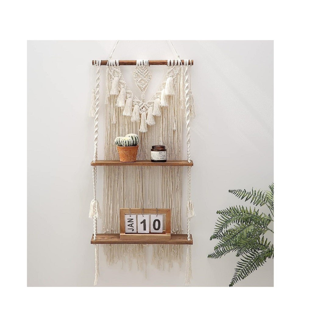 Boho Hanging Shelf Floating Shelves Wall Decor Macrame Planter Etsy
