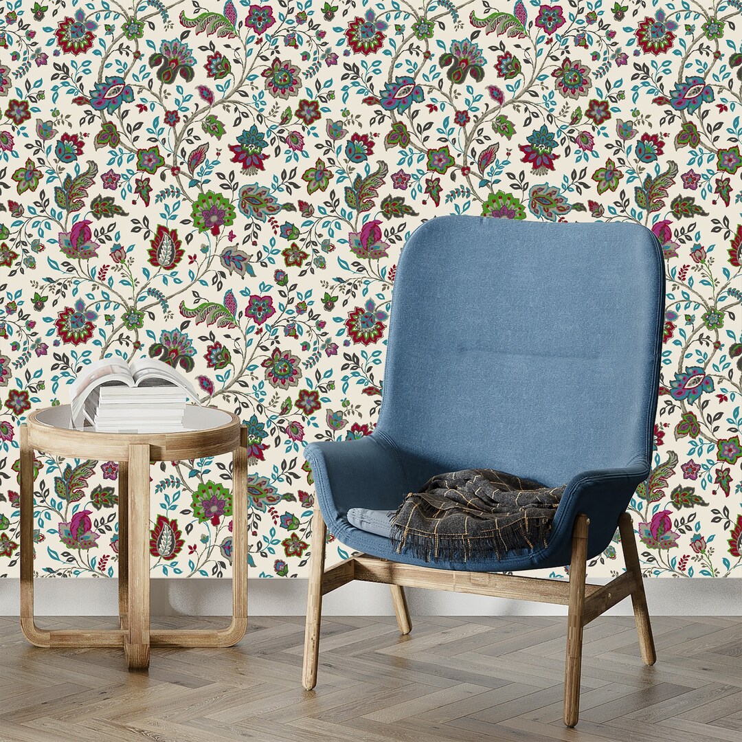 Jacobean Floral Wallpaper Design Peel and Stick Self Adhesive Etsy