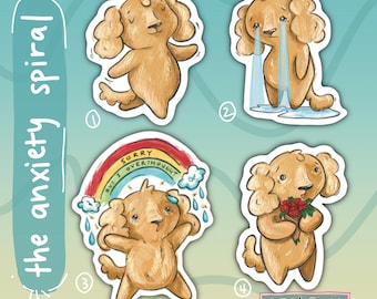 Anxiety Spiral Puppy - Funny Dog Sticker Pack - For the Anxious Overthinkers and Criers