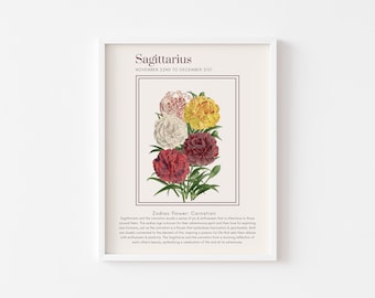 Boogschutter sterrenbeeld astrologie Art Print, Boogschutter kunst aan de muur, astrologie poster, Boogschutter cadeau, dierenriem afdrukbare poster, vintage bloemenprints