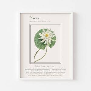 PISCES Zodiac Astrology Art Print, Pisces Wall Art, Astrology Poster, Pisces Gift, Pisces Decor Printable Poster, Vintage Floral Prints
