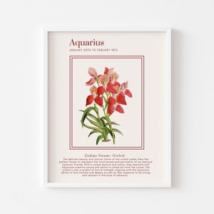 AQUARIUS Zodiac Astrology Art Print, Aquarius Wall Art, Astrology Poster, Aquarius Gift, Aquarius Printable Poster, Vintage Floral Prints