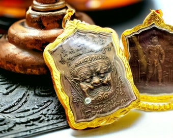 Sacred Thai Amulet Buddha Pendant - Happiness Success - Holy Talisman Yantra 5 Rows Phra Gold for Men Women - Top Amulet - Free Shipping