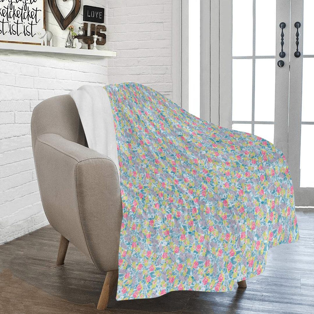 Rose Floral Cascade - Aqua Ultra-soft Micro Fleece Blanket 50
