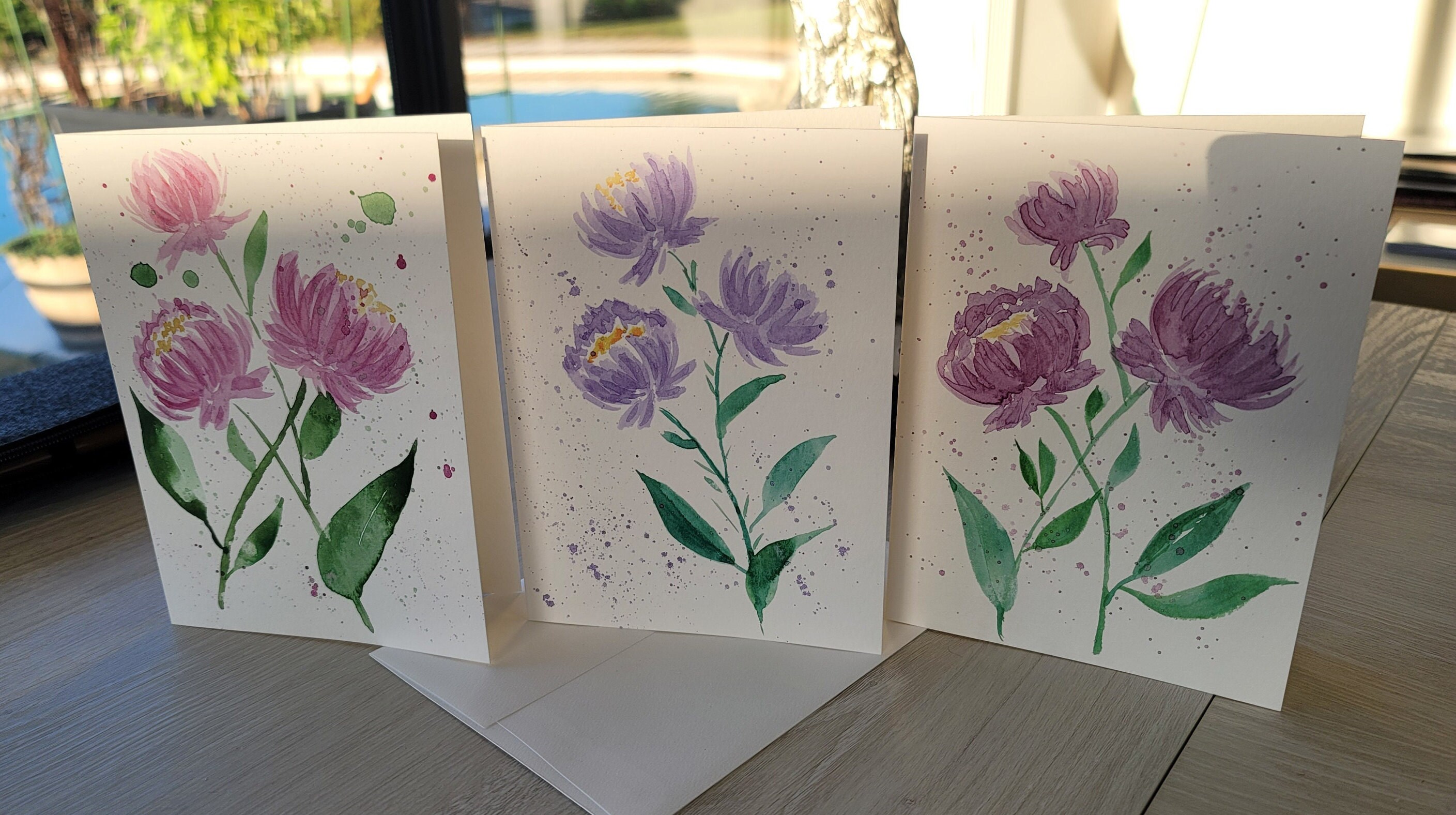 Set of 3 Blank Note Cards | Hand Painted Original Watercolor Greeting ...