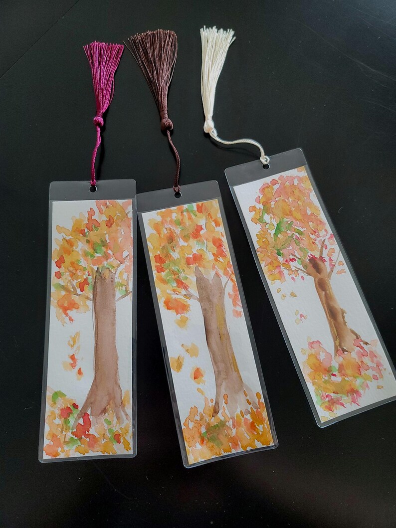 Fall Trees Bookmark Buy 1 or Set of 3 Falling Leaves Book Gift Hand ...