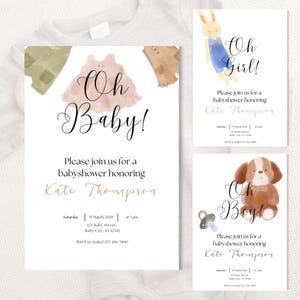 Bewerkbare Boho Baby Shower Uitnodiging | Genderneutraal & thema meisje/jongen | Canva Sjabloon | Instant Download