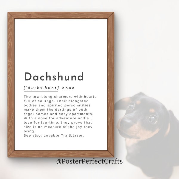 Teckel Definitie Print/Tekkel Print/Hondenliefhebbers cadeau/Hond papa art/Hond moeder cadeau/printbare kunst/zwart wit