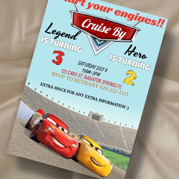 Cars birthday invitation, joint party invitation, digital editable cars template, cars double birthday