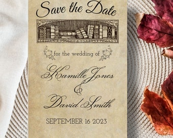 Book themed wedding save the date, editable save the date, downloadable bookish save the date
