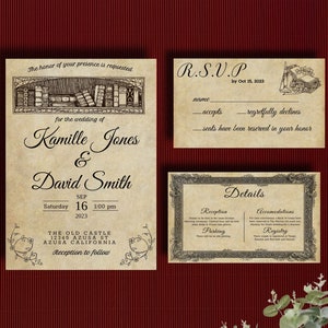 Book themed wedding invitation, editable wedding invitation, downloadable printable bookish wedding invite