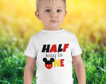 Infant Tee, Mickey Mouse Half Birthday Shirt, Halfway to One Outfit, 6 Month Birthday Party Top, Baby Birthday T-shirt, Cute Toddler Tee,