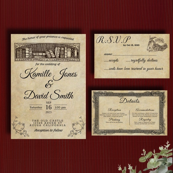 Book themed wedding invitation, editable wedding invitation, downloadable printable bookish wedding invite