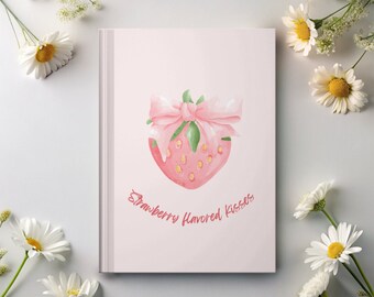 strawberry hardcover journal, aesthetic girly journal, gifts for girl, coquette flirty journal, girly stationary, pink journal diary