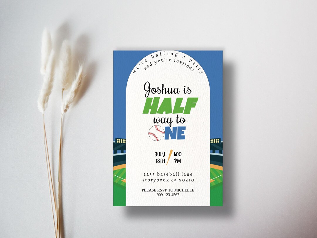 Half Birthday Party Invitation, Baseball Mobile Evite, Downloadable