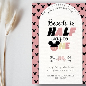Half birthday party invitation, Minnie mobile evite, downloadable invitation for 6 month celebration