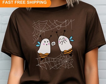 Cute Boo T Shirt, Halloween Women Shirt, Kids Halloween Tee, Spiderweb T Shirt, Spooky Vibes, Crewneck Shirt, Gift For Mom, Halloween Fall