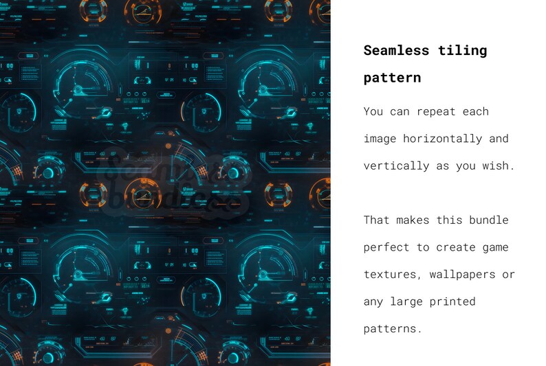 Futuristic Interface Digital Paper, Tiling HUD Texture, 10 Seamless ...