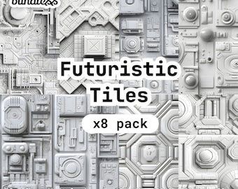 Futuristic Tiles sci-fi seamless tiling patterns Bundle - 8 jpg files - 3840x3840px - Digital download - texture - digital paper -