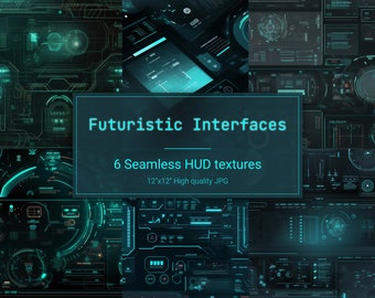 Futuristic Interface sci-fi seamless patterns Bundle - 6 jpg files - Digital download