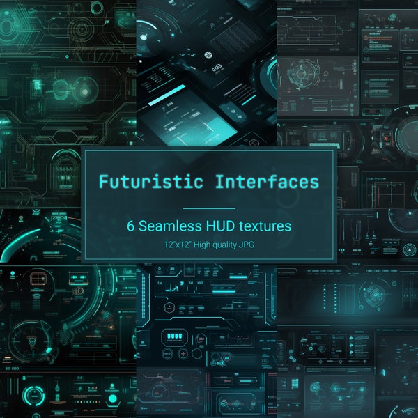 Futuristische Interface sci-fi naadloze patronen Bundel - 6 jpg-bestanden - Digitale download