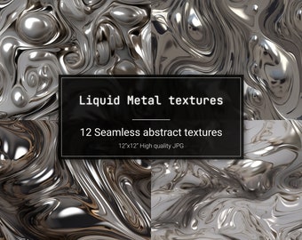 Liquid silver metal seamless texture bundle - 12 jpg files - Digital download