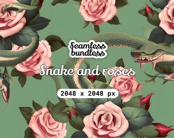 Snake & roses seamless pattern Digital download